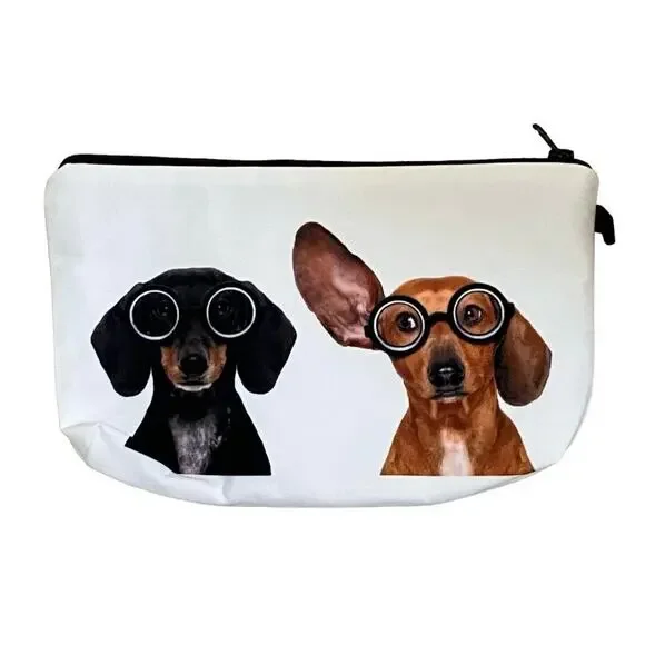 New Dog Cosmetic Bag Pouch with Funny Dogs Wearing Glasses - Picture 2 of 4